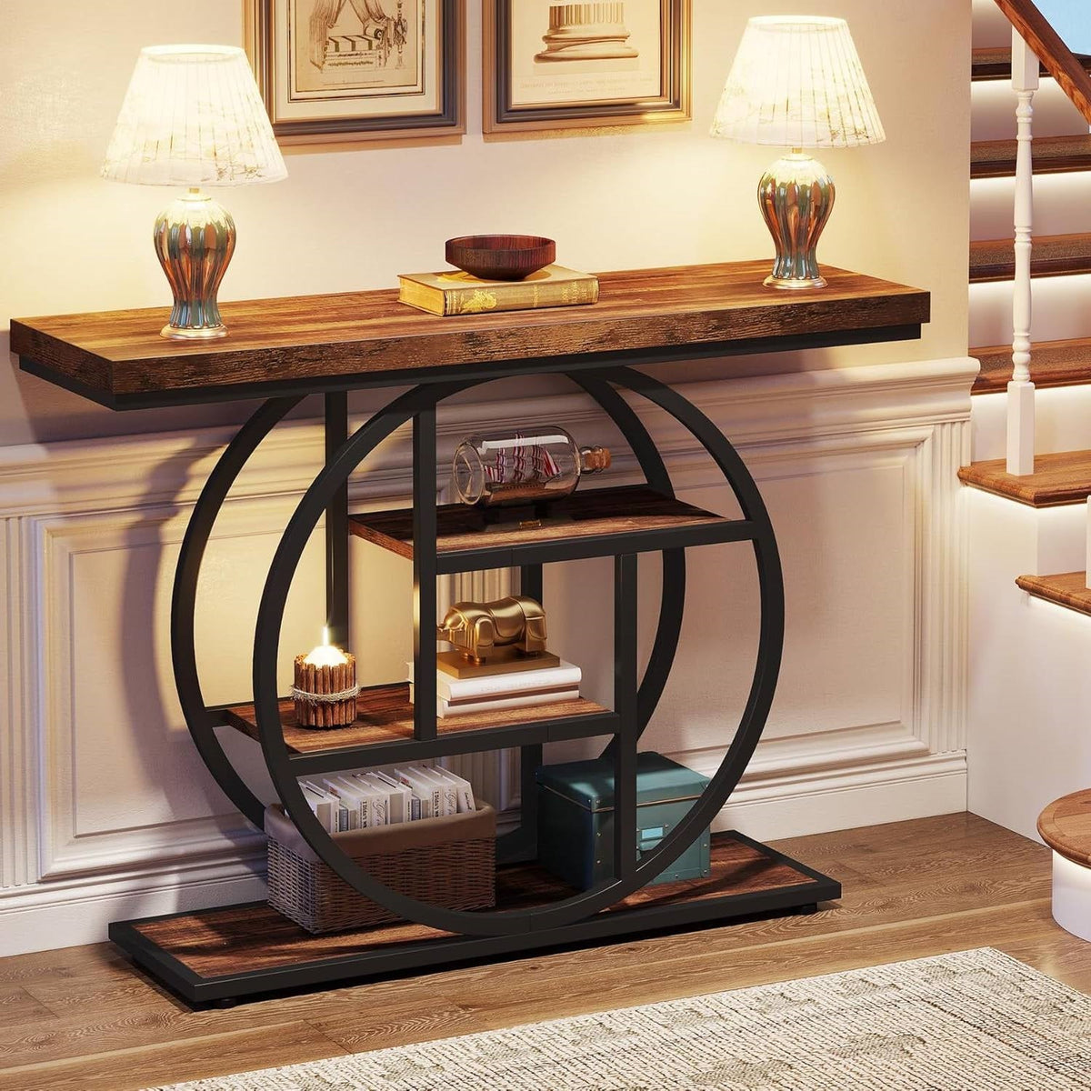Modern Industrial 41-inch Long Narrow Entryway Foyer Console Table with Shelves  (Online Exclusive)