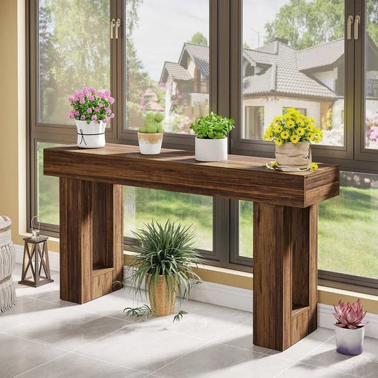 Modern Farmhouse 63-inch Long Narrow Console (Online Exclusive) Sofa Table in Brown Wood Finish