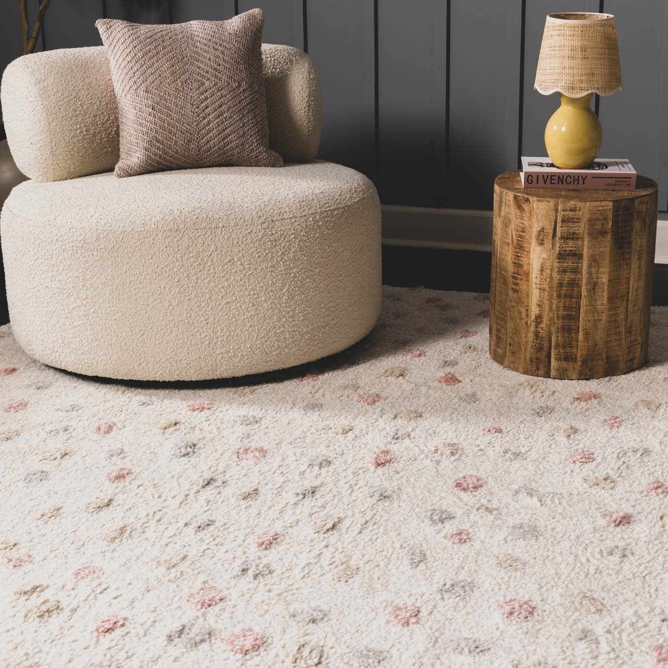 Cansu Pink & Cream Dotted Area Rug  (online exclusive
