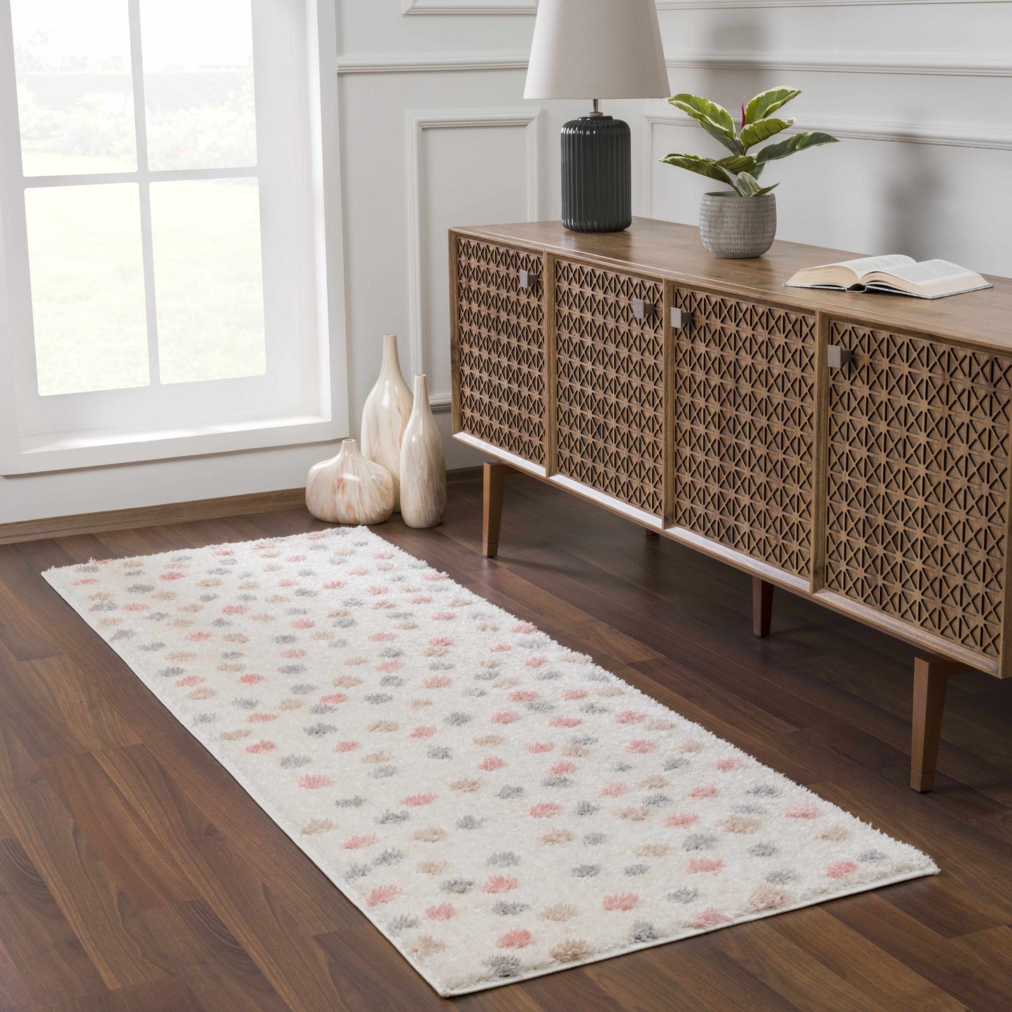 Cansu Pink & Cream Dotted Area Rug  (online exclusive