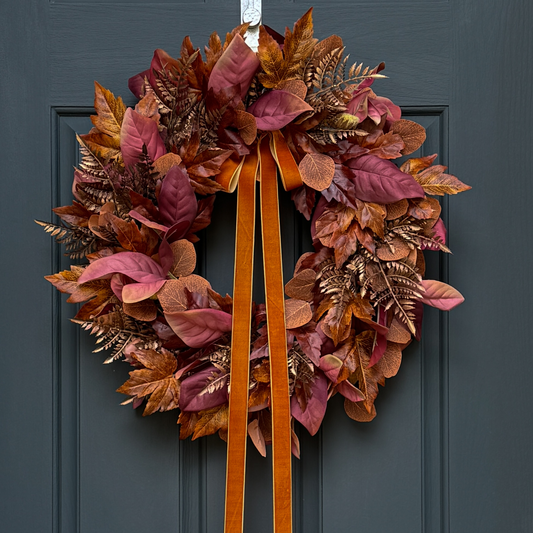 Rust and Copper Fall Wreath with Velvet Bow (Online Exclusive)