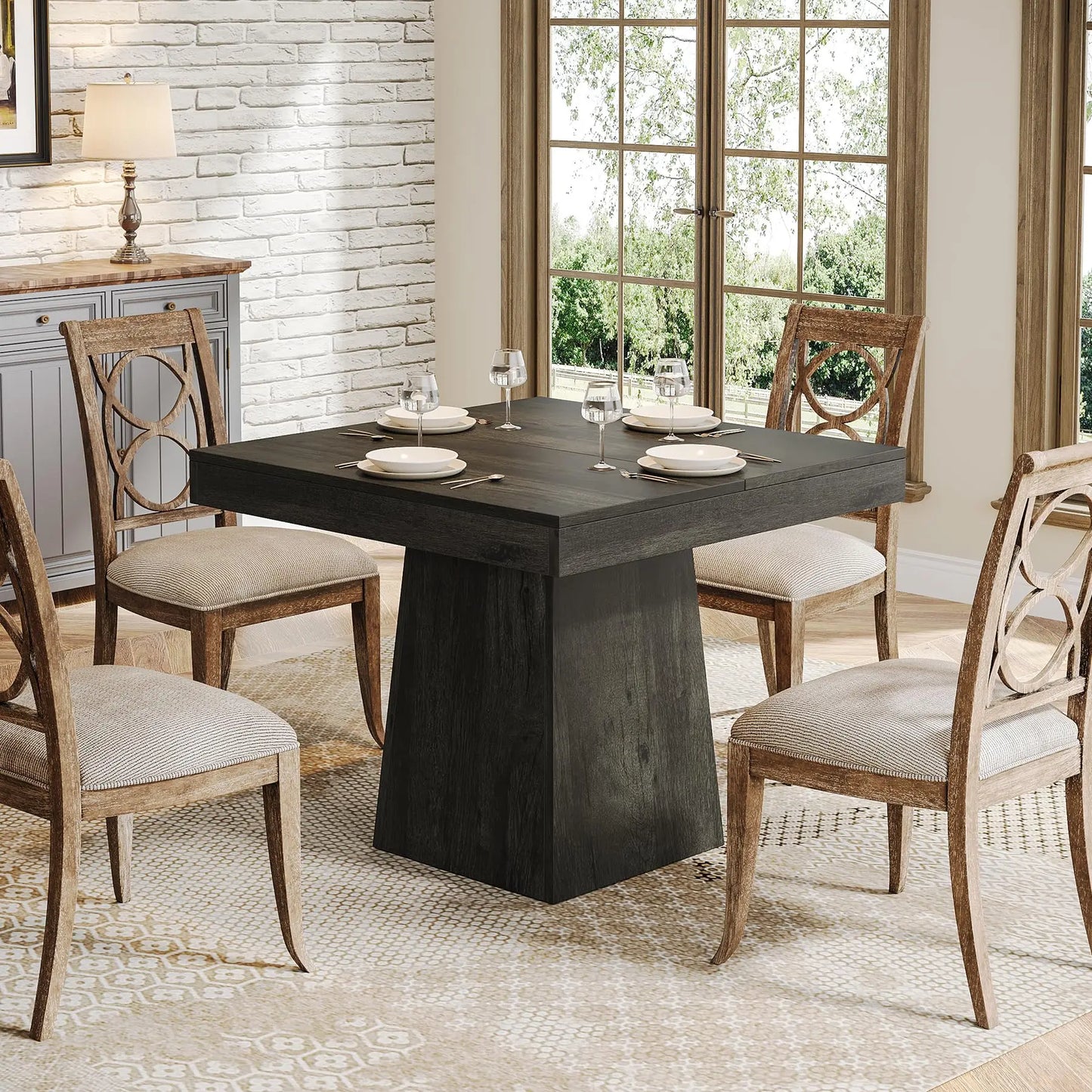 Tribesigns Square Dining Table for 4,  (Online Exclusive) 31.5-Inch Kitchen  Table Small Dinner Table with Sturdy Pedestal Base, Farmhouse Dining Roo