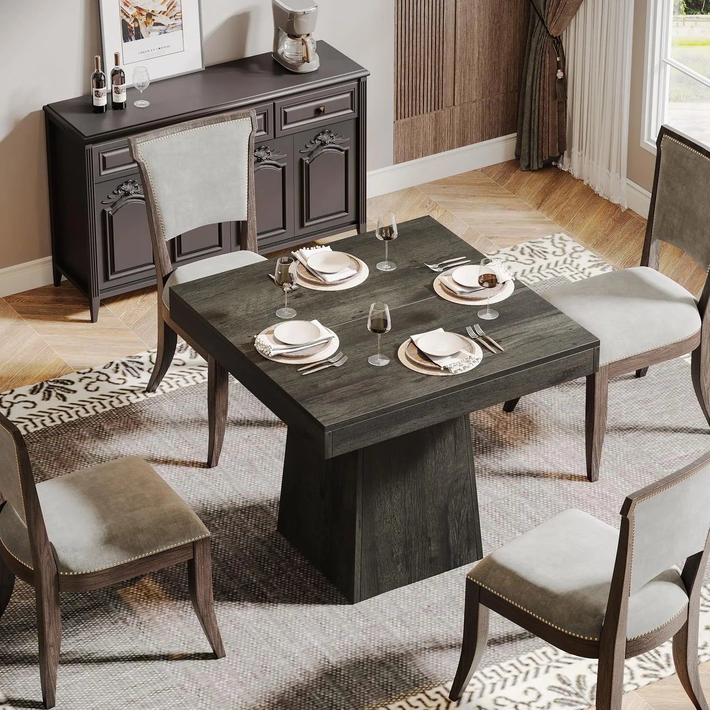 Tribesigns Square Dining Table for 4,  (Online Exclusive) 31.5-Inch Kitchen  Table Small Dinner Table with Sturdy Pedestal Base, Farmhouse Dining Roo