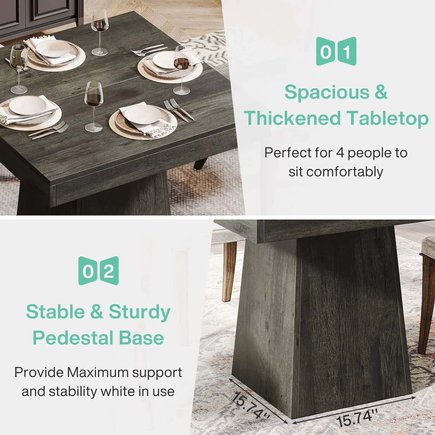 Tribesigns Square Dining Table for 4,  (Online Exclusive) 31.5-Inch Kitchen  Table Small Dinner Table with Sturdy Pedestal Base, Farmhouse Dining Roo