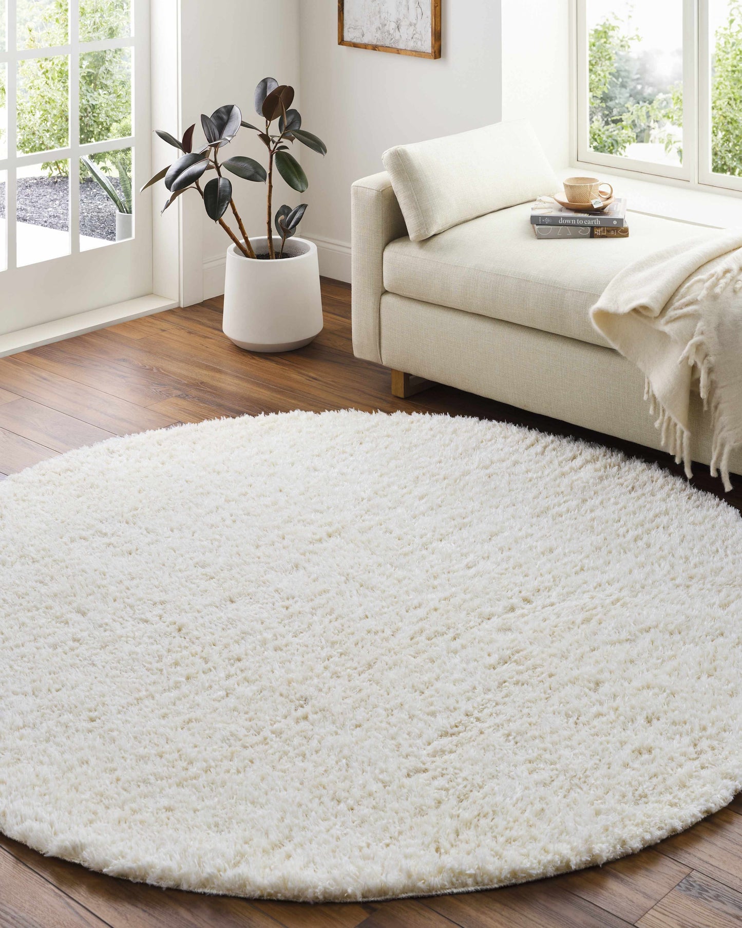 Siari Solid Cream Plush Rug  (online exclusive