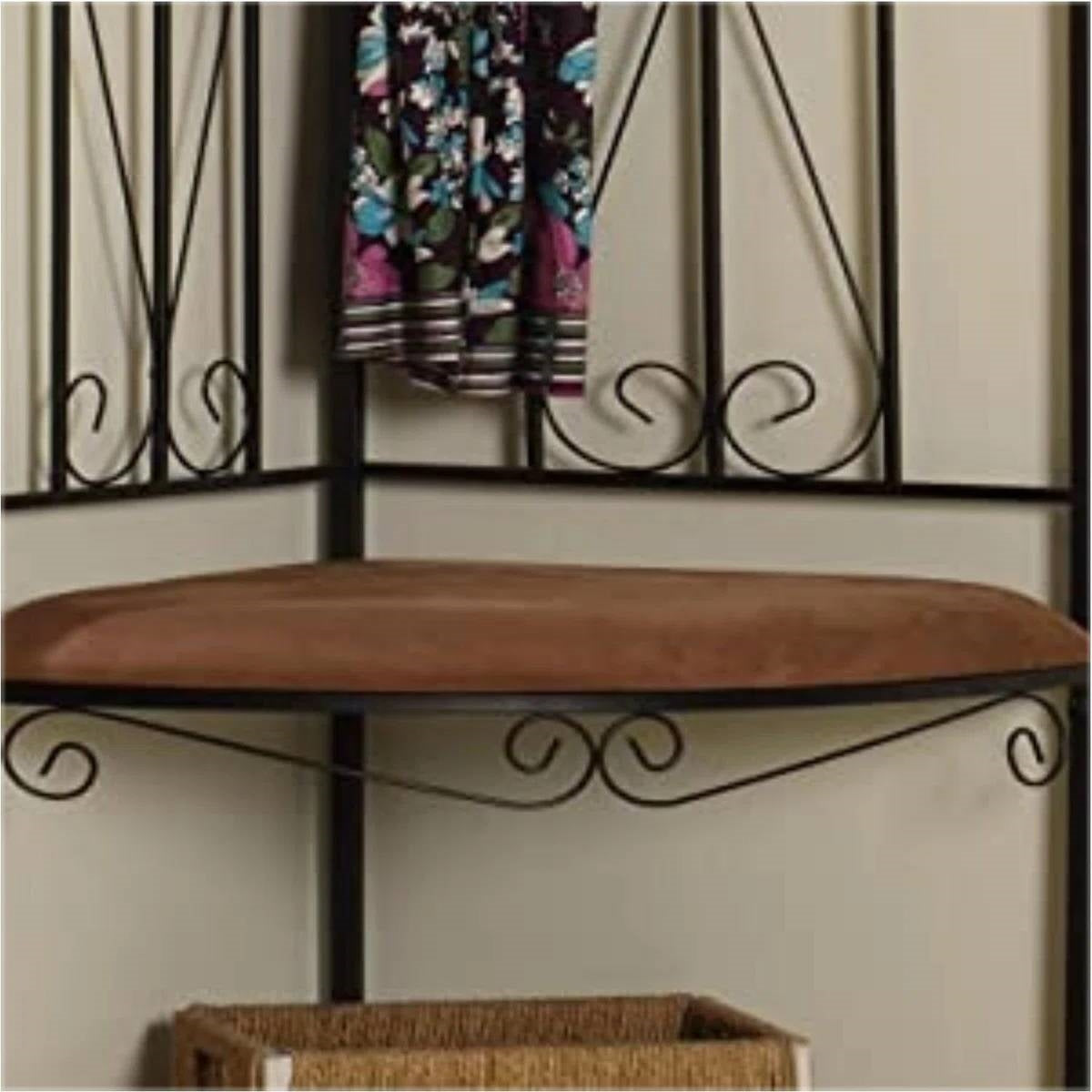Black Metal Scrolling Corner Hall Tree Coat Rack Storage Bench  (Online Exclusive)