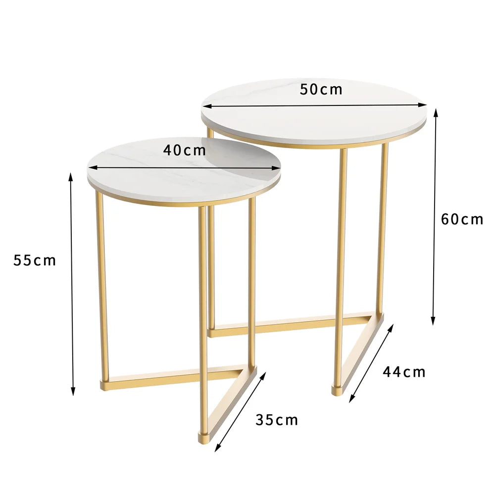 Modern Round Marble Metal Base Nesting Set Side Accent Table Living Room Storage Small End Table, Set of 2, Marble and Gold  (Online Exclusive)