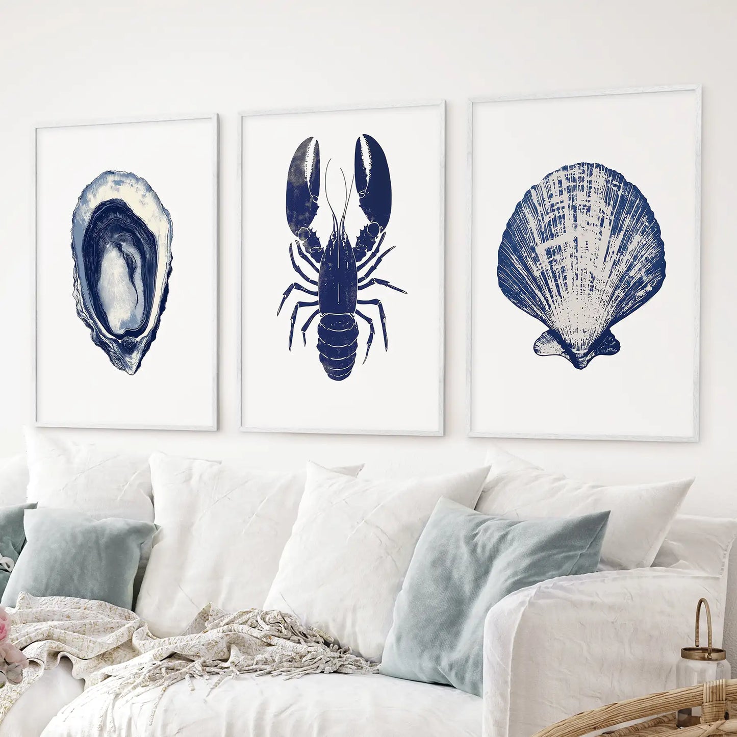 Lobster, Shell Nautical Prints.Coastal Set of 3 Piece  (online exclusive)