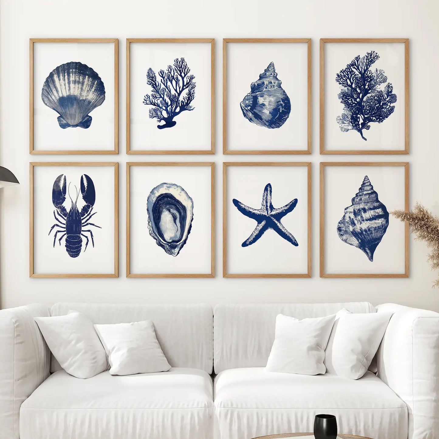 Set of 8 Nautical Prints. Starfish, Shell, Seaweed, Lobster  (online exclusive)
