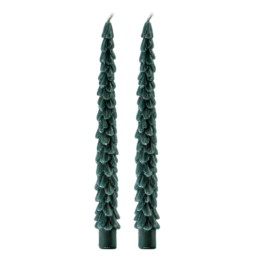 Green Tree Taper Candles - Set of 2  (Online Exclusive