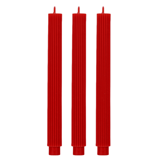 Red Fluted Taper Candles - Set of 3  (Online Exclusive