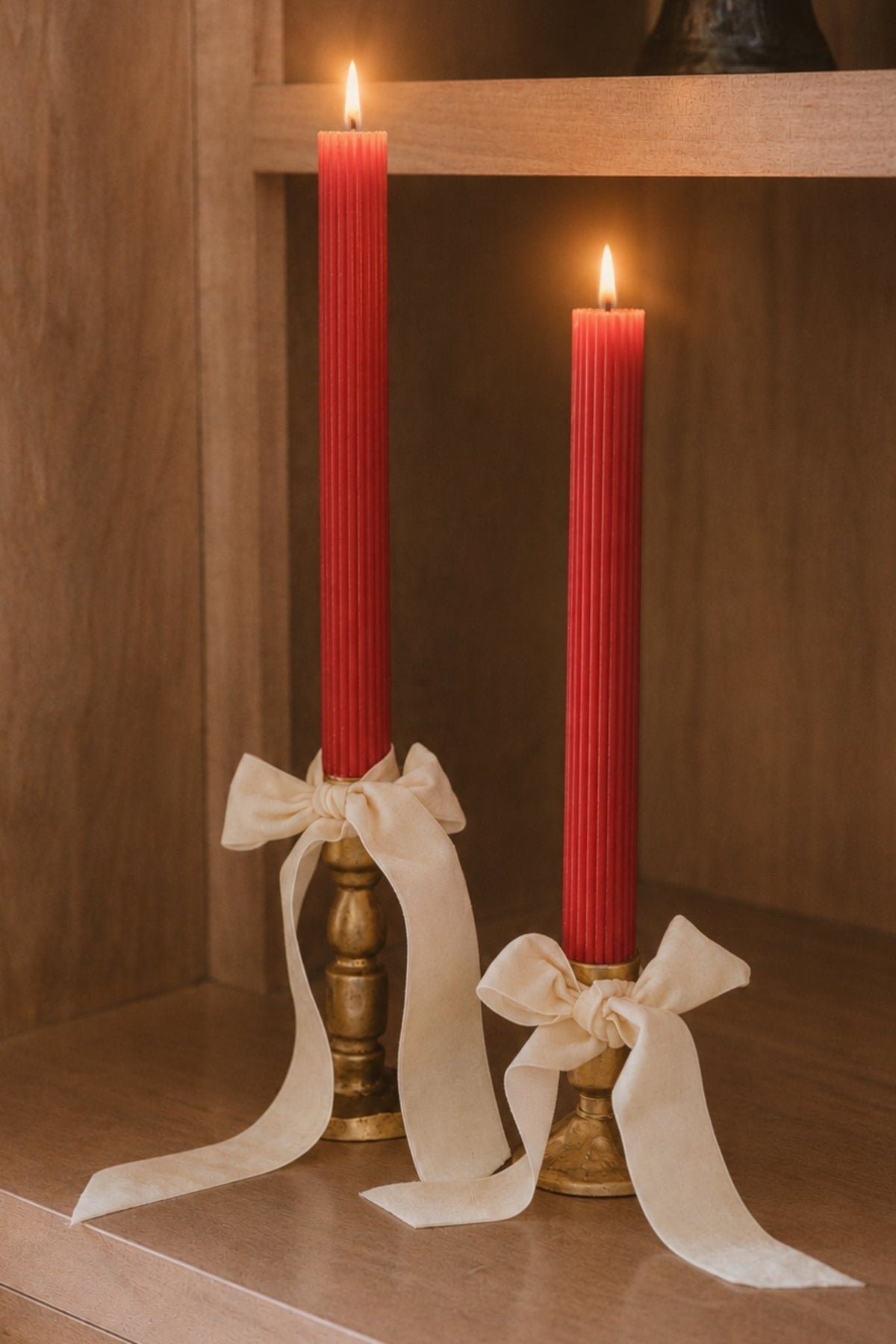 Red Fluted Taper Candles - Set of 3  (Online Exclusive