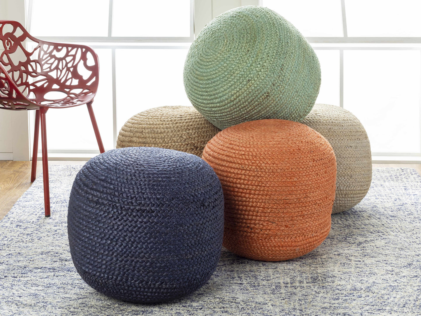 Kaumakani Knitted Jute Round Pouf  (online exclusive