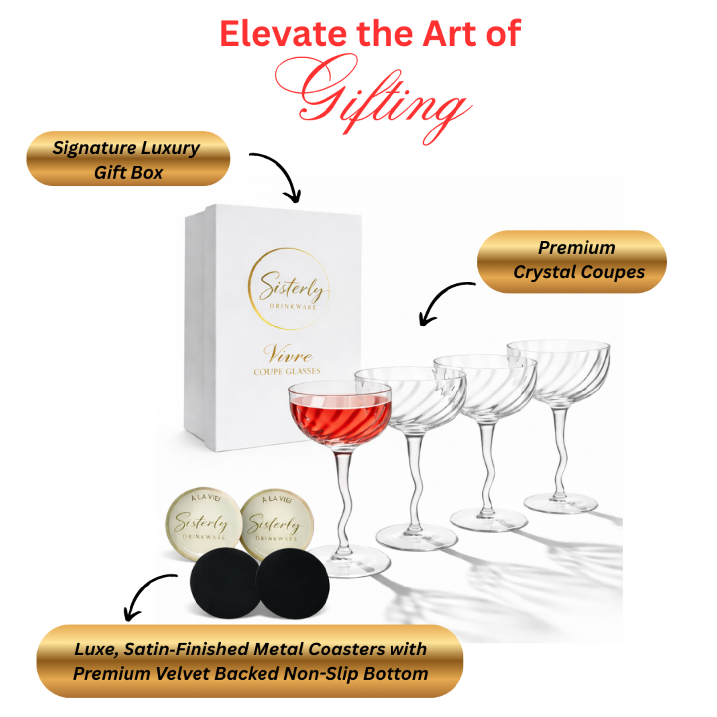 Vivre Luxury Crystal Coupe Glasses – Set of 4 (Online Exclusive)