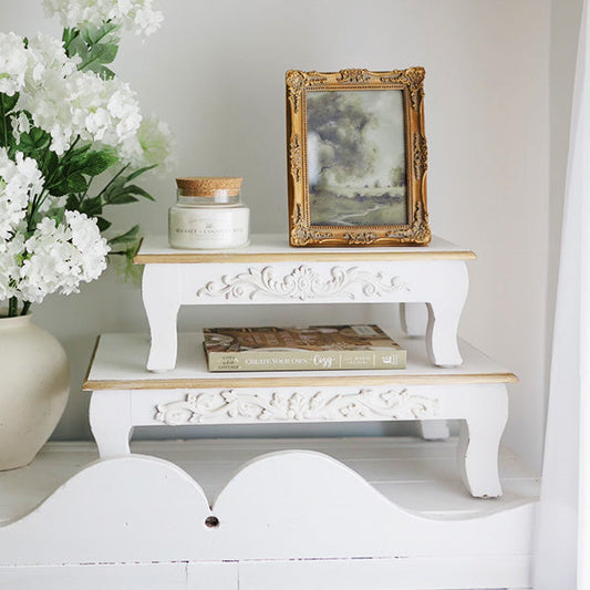 Antique Inspired Ornate White Wood Risers, Set of Two (Online Exclusive)