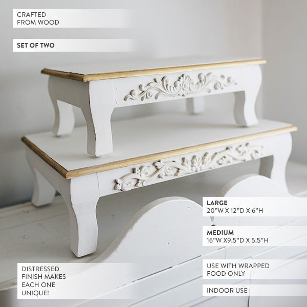 Antique Inspired Ornate White Wood Risers, Set of Two (Online Exclusive)