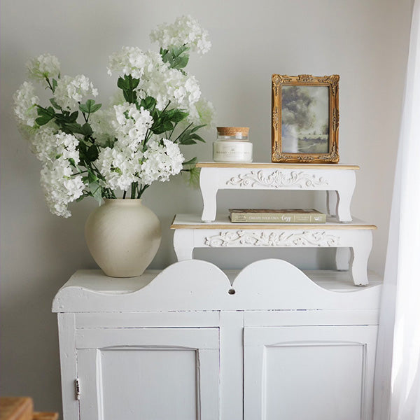 Antique Inspired Ornate White Wood Risers, Set of Two (Online Exclusive)