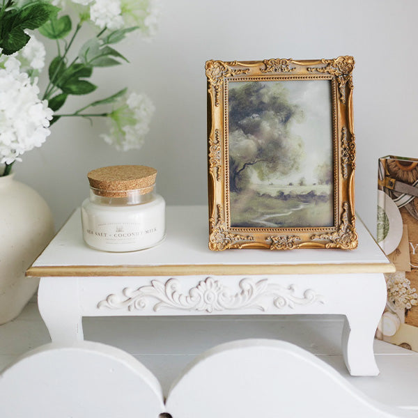 Antique Inspired Ornate White Wood Risers, Set of Two (Online Exclusive)