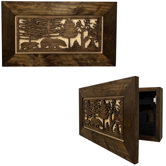 Wood Gun Cabinet (Online Exclusive) Bears In The Woods Wall Decoration - Hidden Gun Safe To Securely Store Your Gun In Plain Sigh