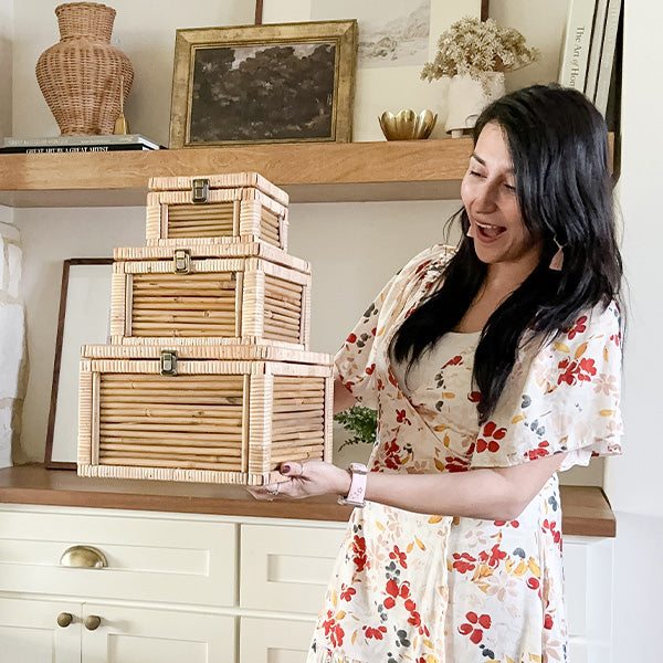 Woven Storage Boxes with Metal Clasps, Set of 3 (Online Exclusive)