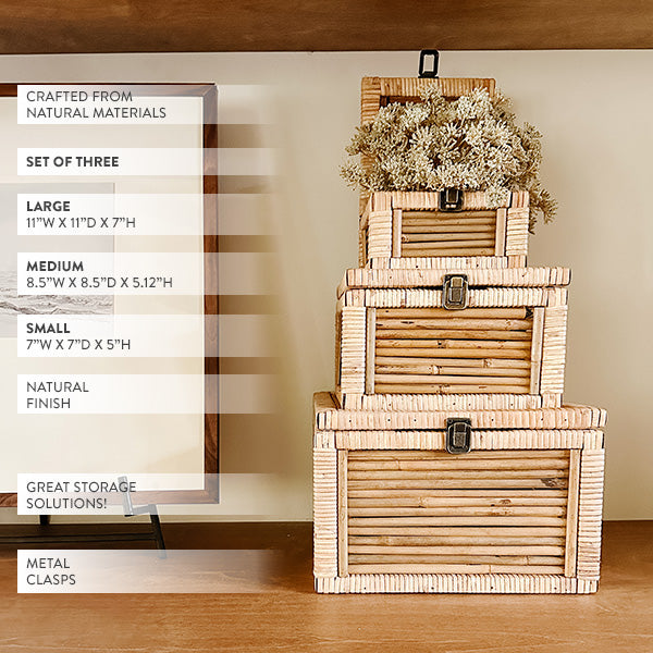 Woven Storage Boxes with Metal Clasps, Set of 3 (Online Exclusive)