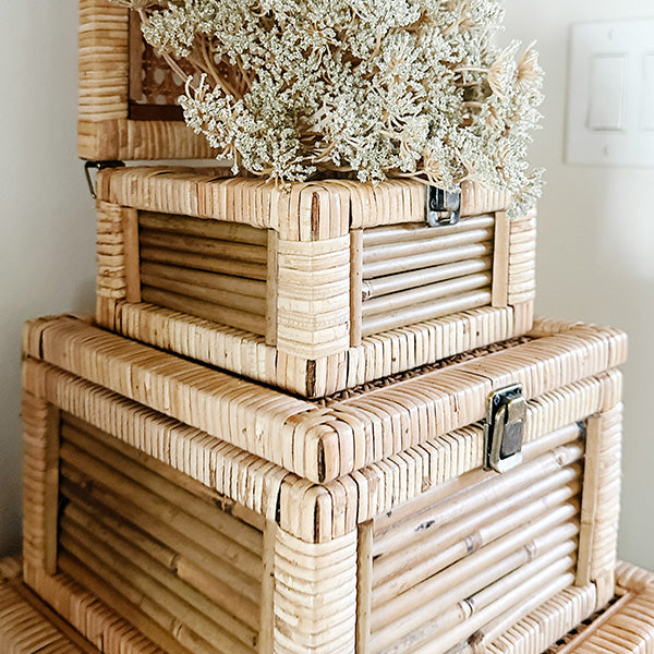 Woven Storage Boxes with Metal Clasps, Set of 3 (Online Exclusive)