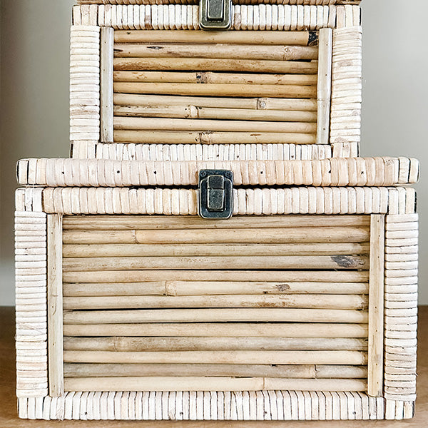 Woven Storage Boxes with Metal Clasps, Set of 3 (Online Exclusive)