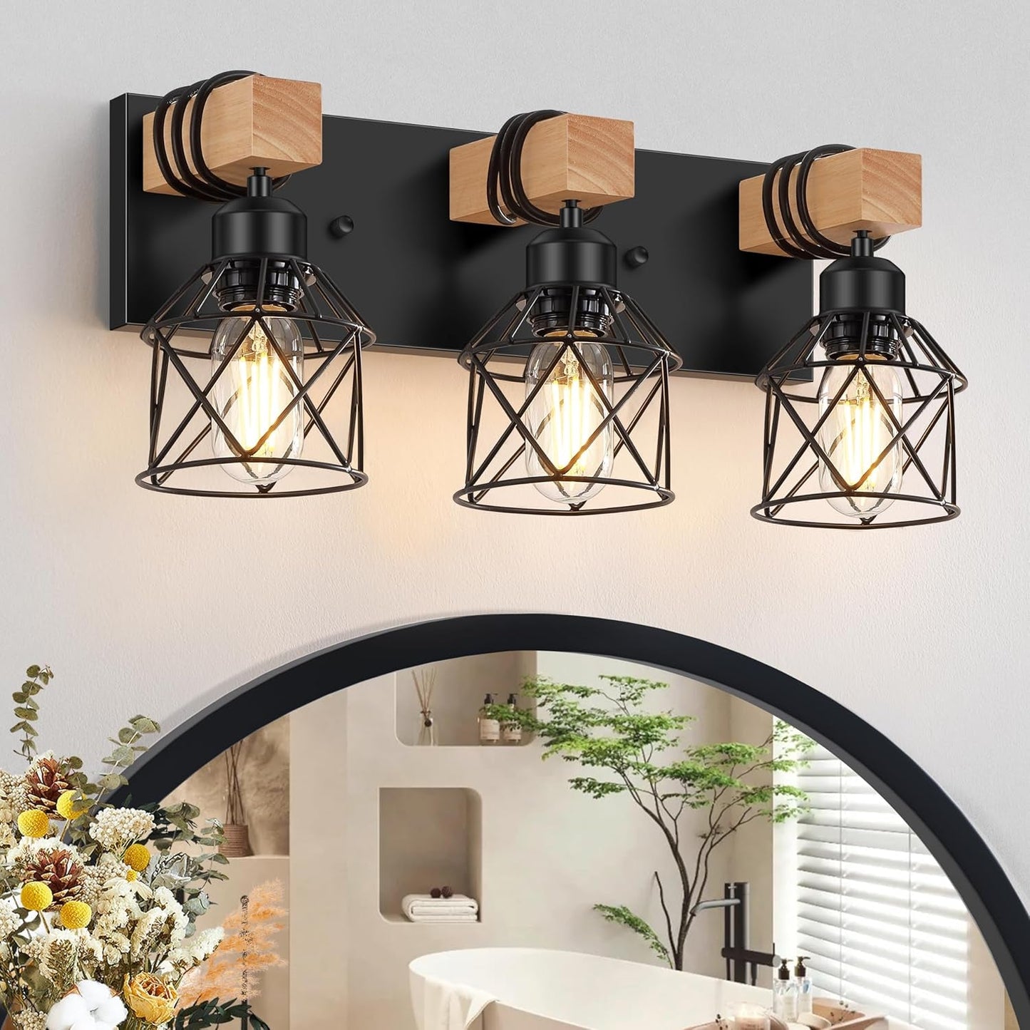 3-Light Wood Farmhouse Vanity Light  (Online Exclusive)