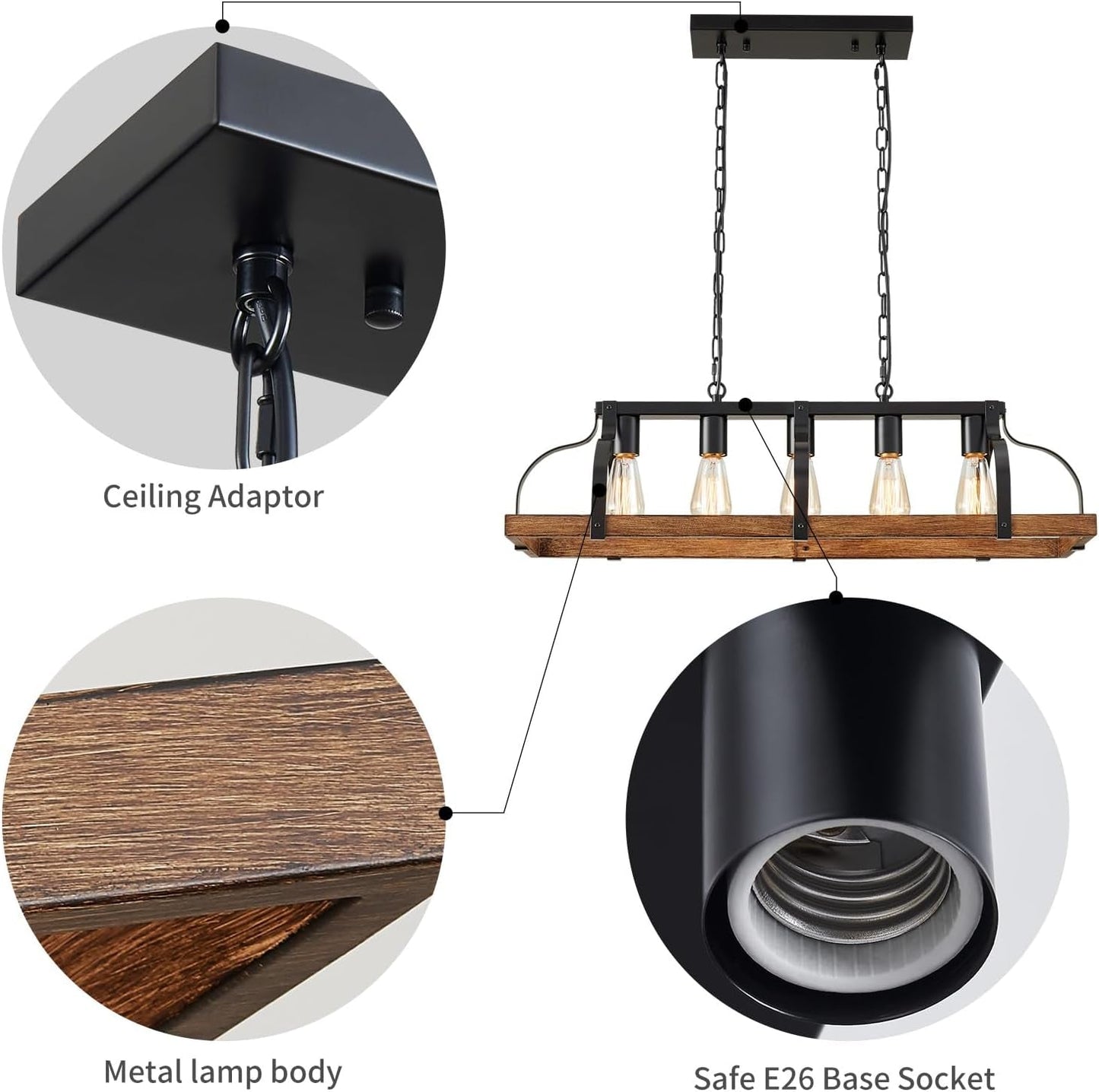 5-Light Metal Linear Chandelier Imitation Wood Grain  (Online Exclusive)