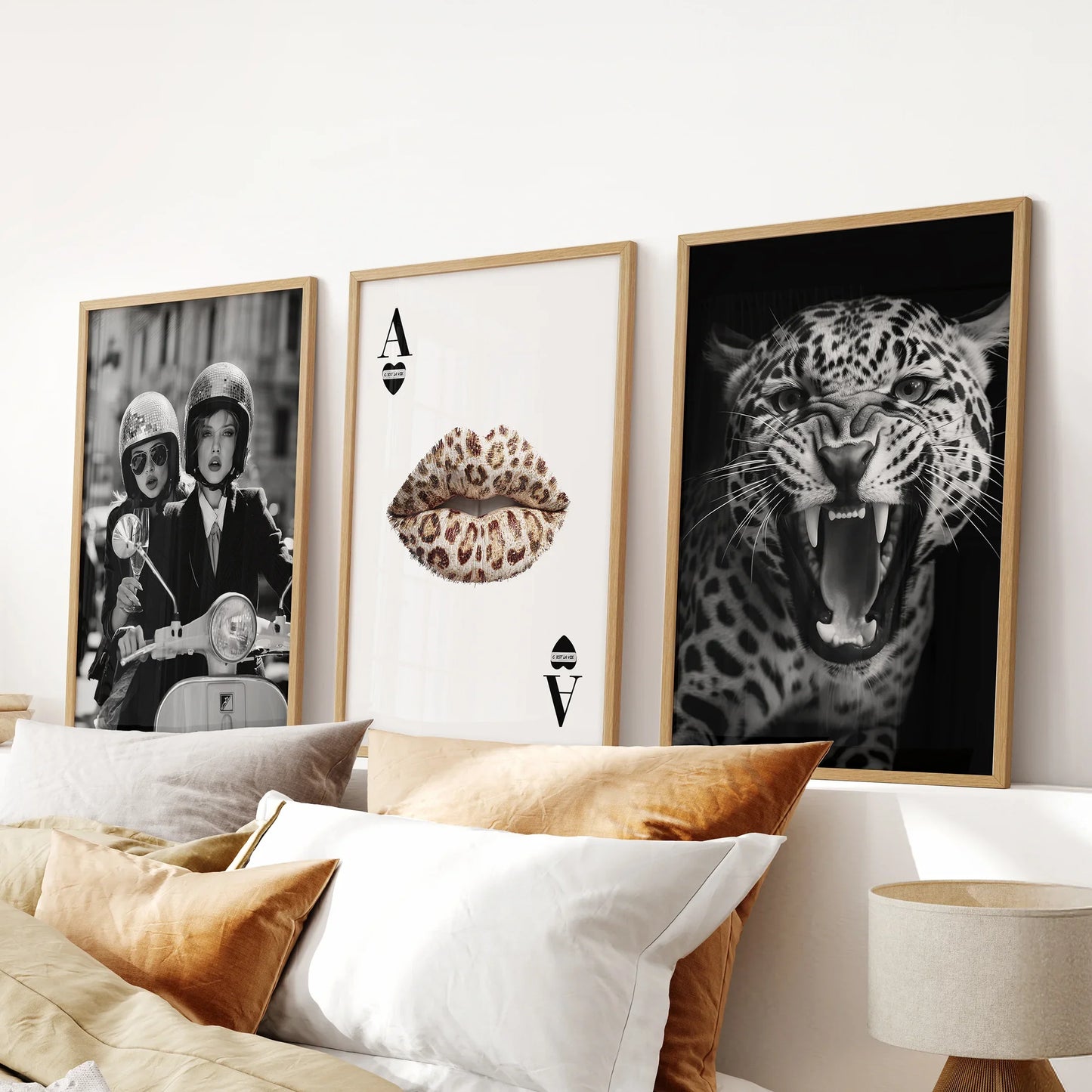 Black White Fashion Set of 3 Prints. Leopard, Lips, Scooter  (online exclusive)