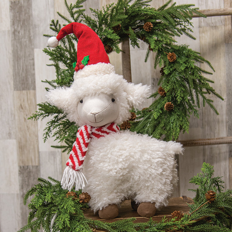 FUZZY STANDING SHEEP W/ HOLLY