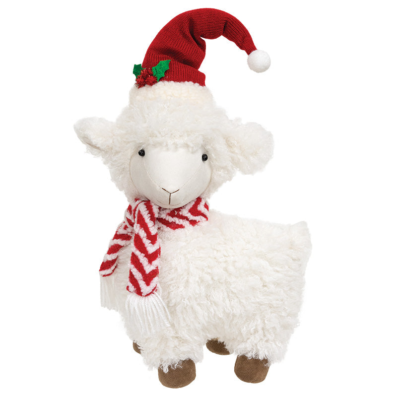 FUZZY STANDING SHEEP W/ HOLLY