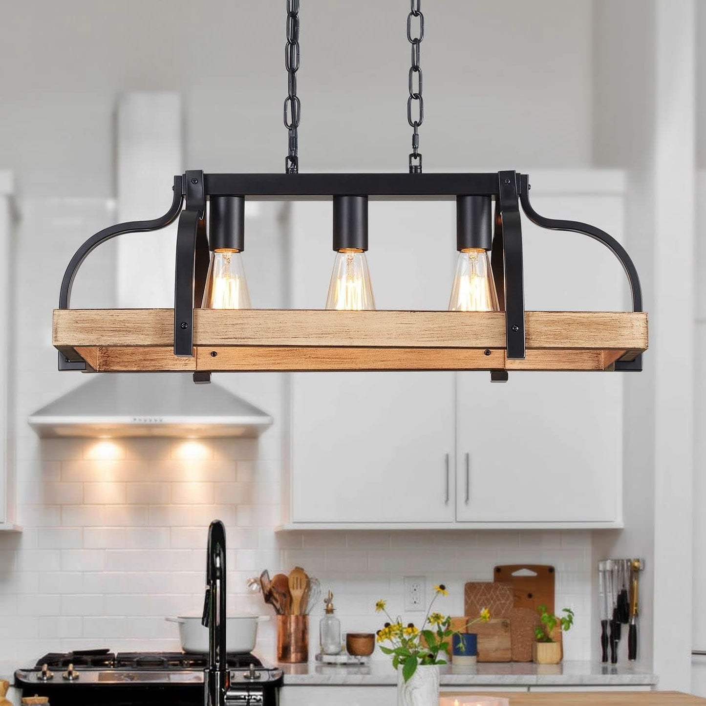 5-Light Metal Linear Chandelier Imitation Wood Grain  (Online Exclusive)