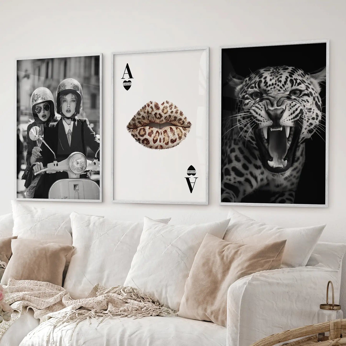 Black White Fashion Set of 3 Prints. Leopard, Lips, Scooter  (online exclusive)