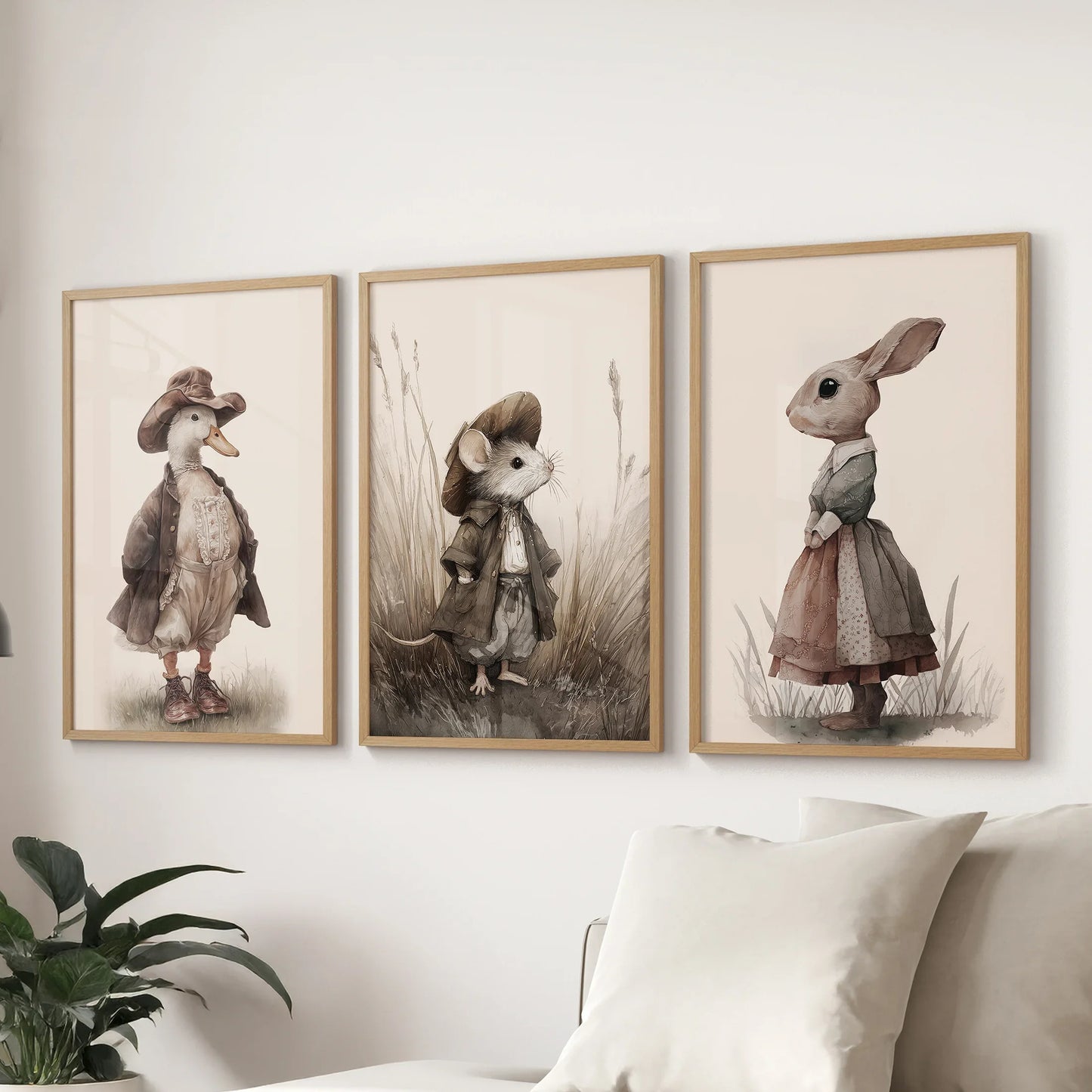 Vintage Animal Nursery Wall Art Set: Duck, Mouse, Rabbit  (online exclusive)