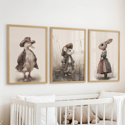 Vintage Animal Nursery Wall Art Set: Duck, Mouse, Rabbit  (online exclusive)