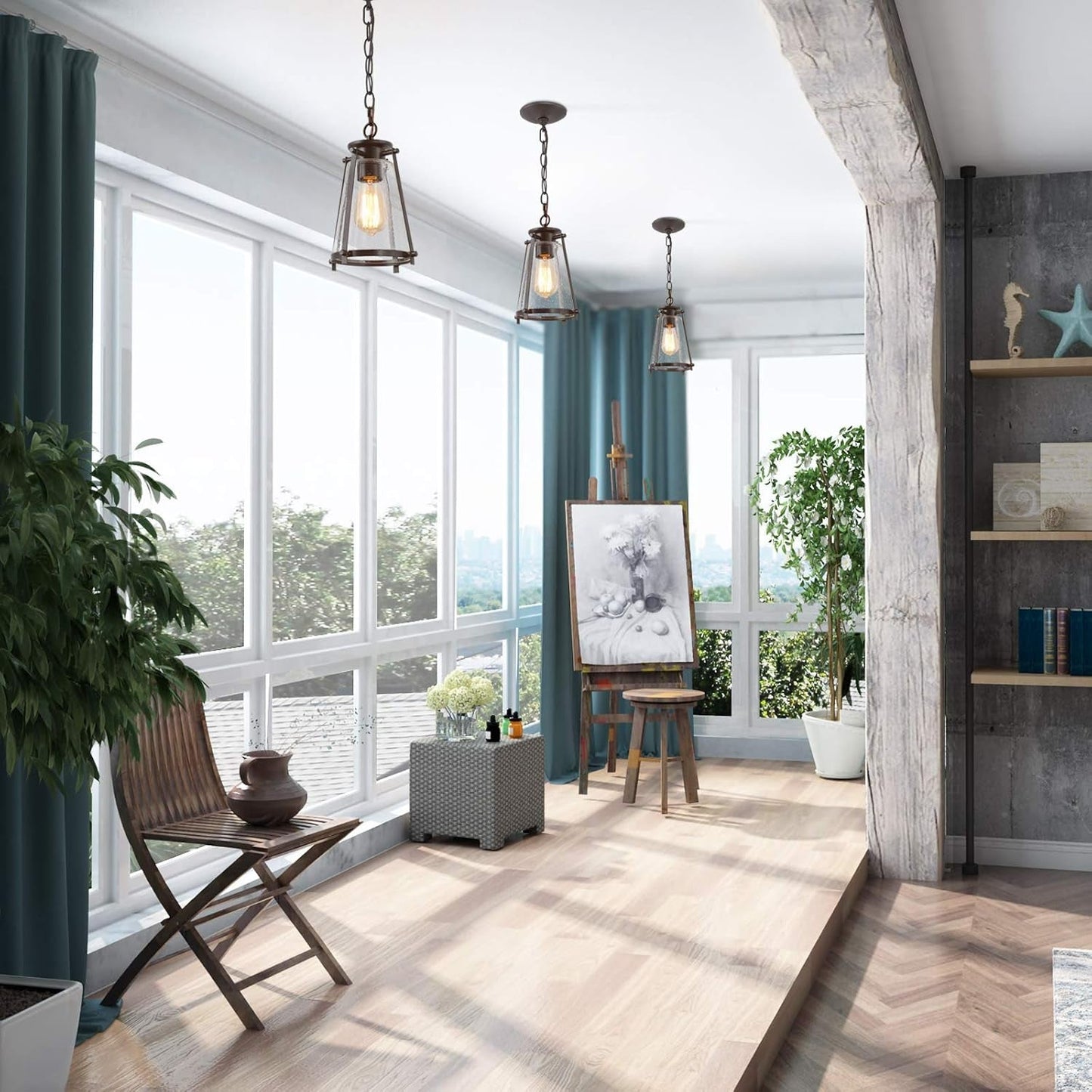 Farmhouse Pendant Lighting with Seeded Glass Shade  (Online Exclusive)