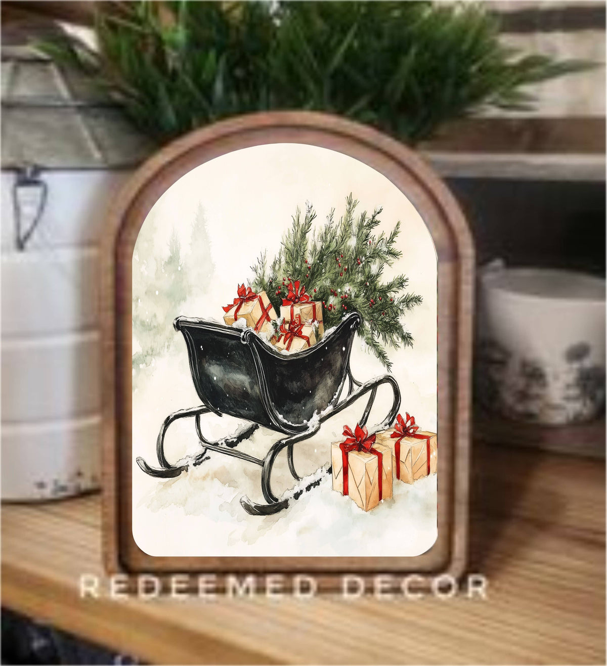 Arch Top Black Sleigh Framed Art