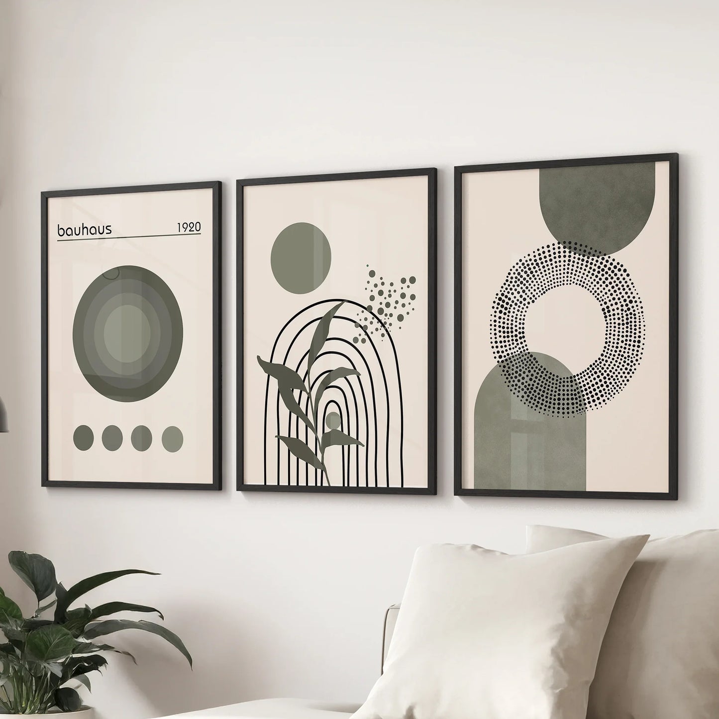 Boho Green Poster Set of 3. Bauhaus and Mid Century  Abstract Prints  (online exclusive)