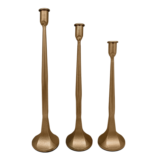 Gold Cast Iron Taper Candle Holders, Set of 3
