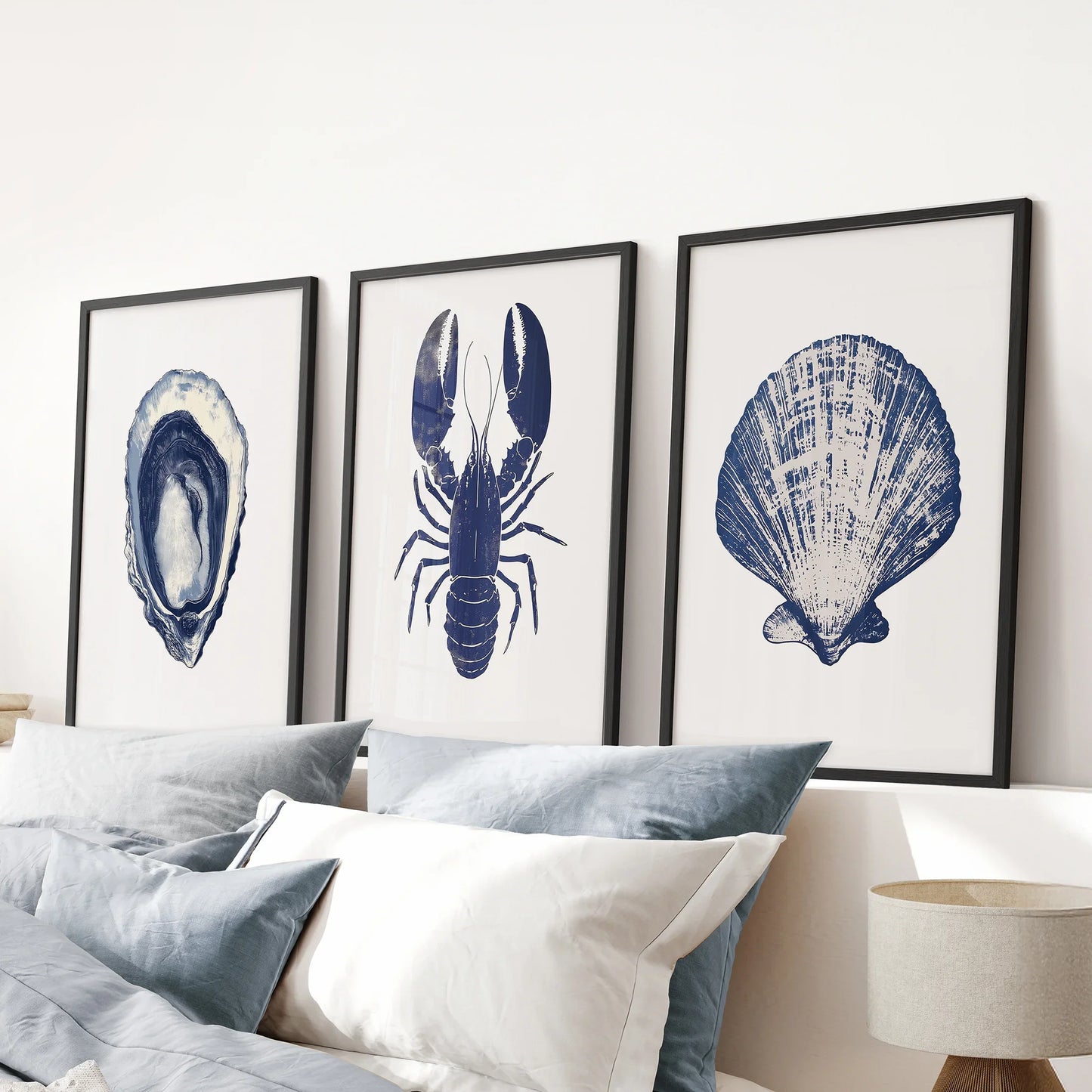 Lobster, Shell Nautical Prints.Coastal Set of 3 Piece  (online exclusive)