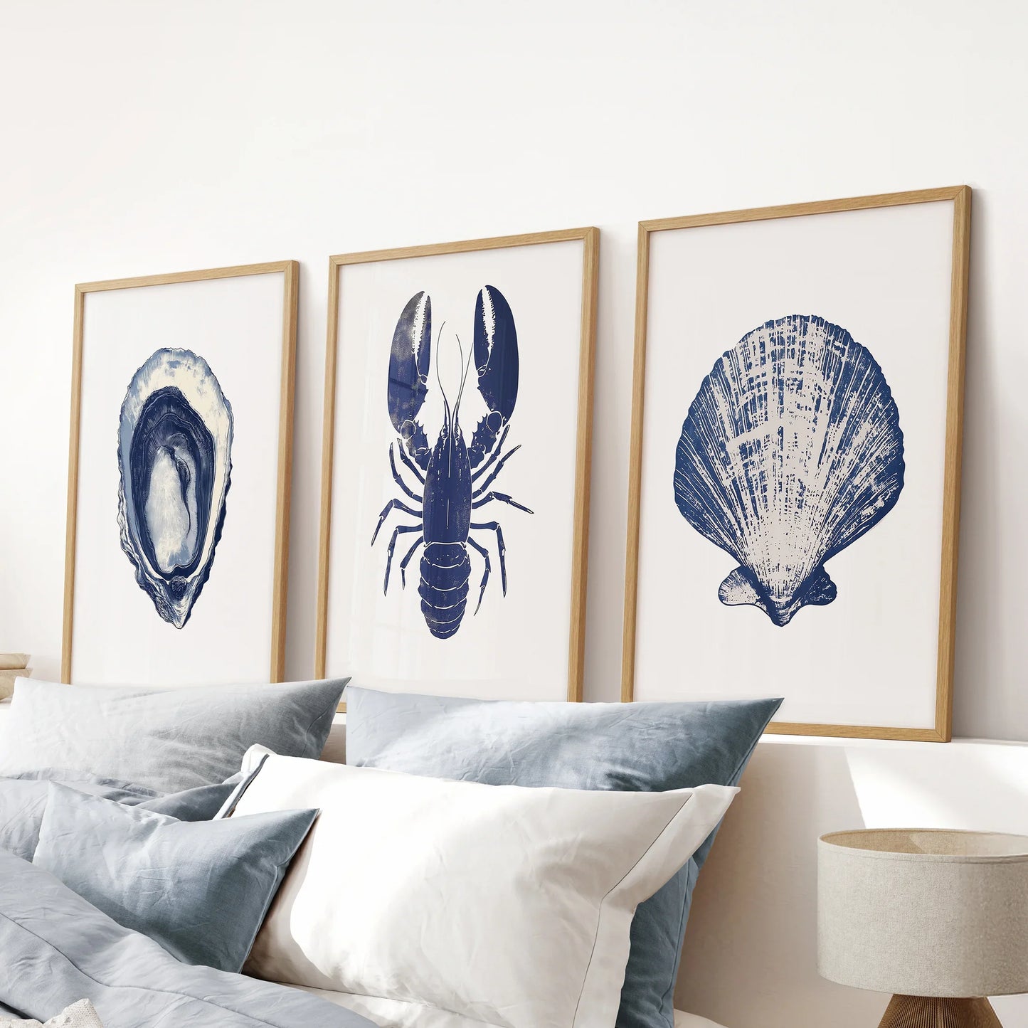 Lobster, Shell Nautical Prints.Coastal Set of 3 Piece  (online exclusive)
