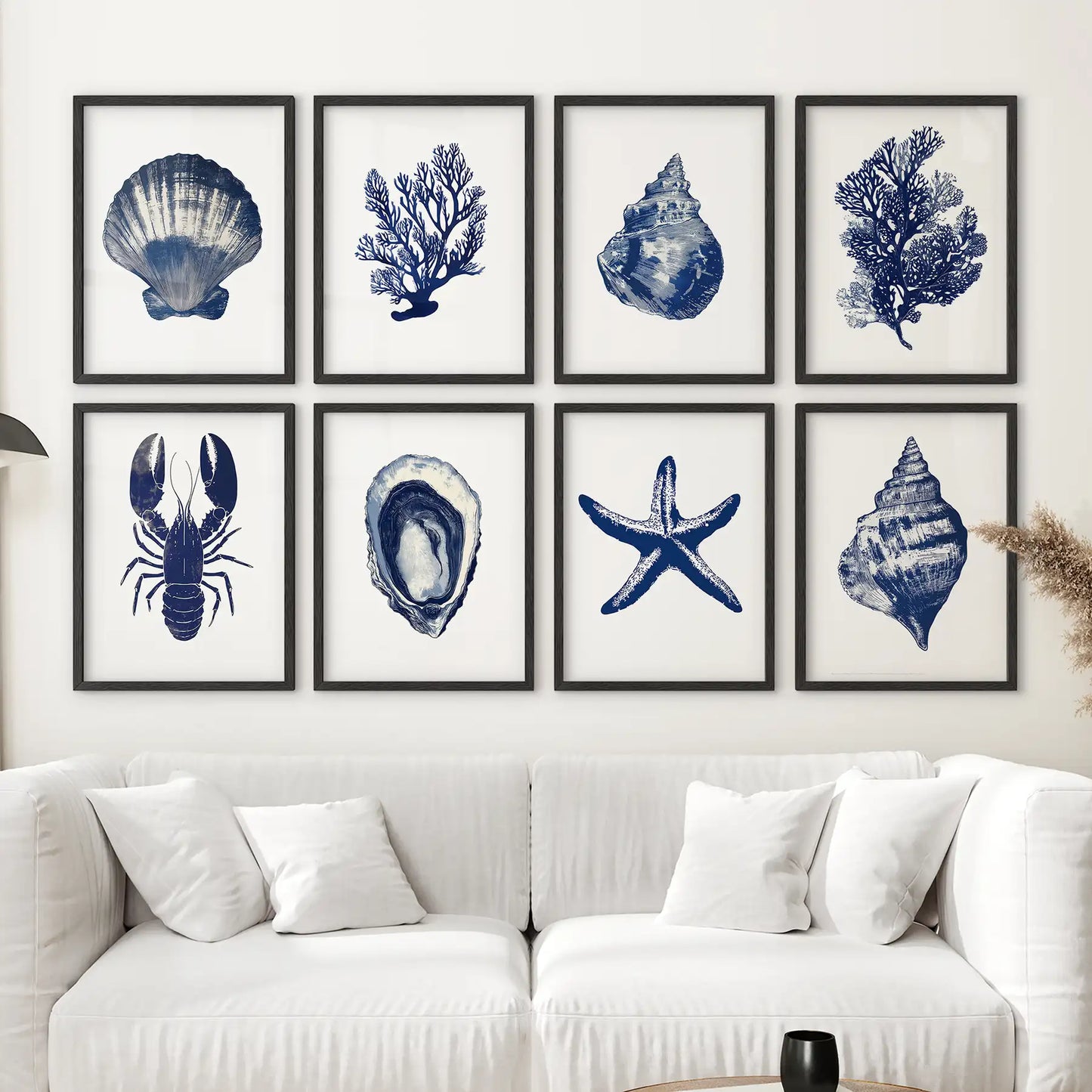 Set of 8 Nautical Prints. Starfish, Shell, Seaweed, Lobster  (online exclusive)