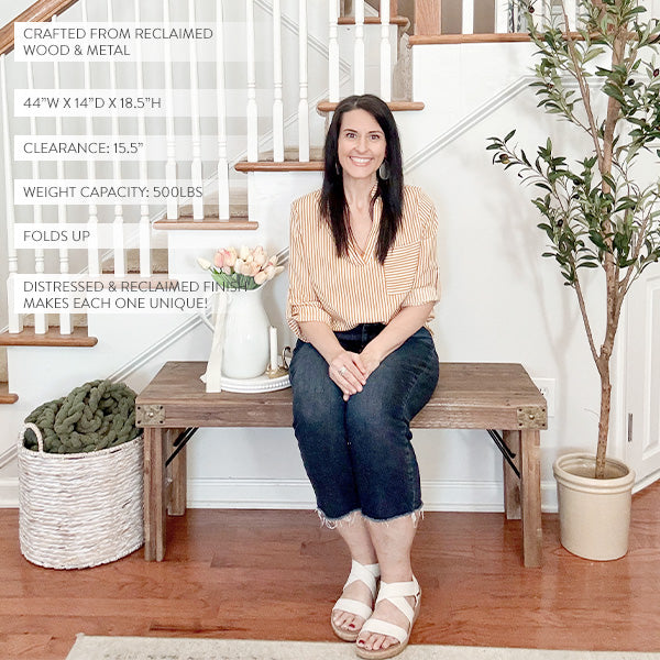 Vintage-Inspired Reclaimed Wood Folding Bench (Online Exclusive)