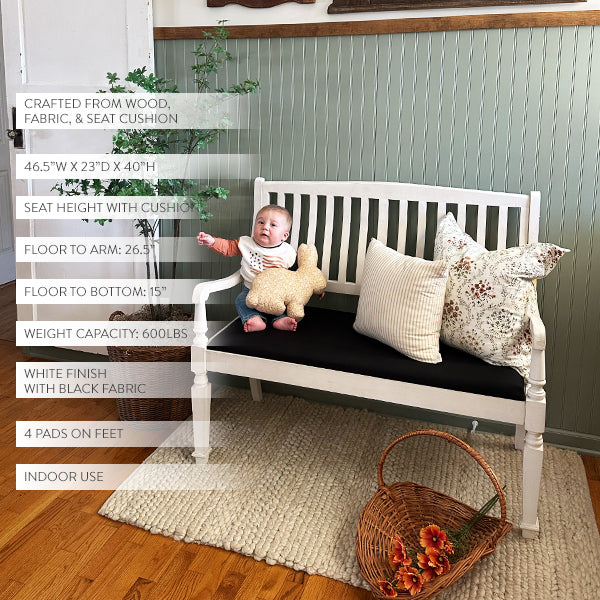 Vintage-Inspired Wooden Bench with Upholstered Seat (Online Exclusive)