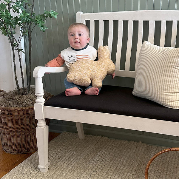 Vintage-Inspired Wooden Bench with Upholstered Seat (Online Exclusive)