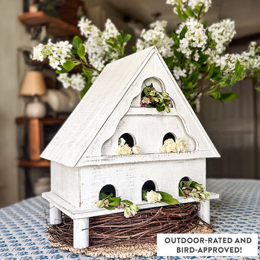 Distressed White Wood Functional Bird House | Outdoor Rated (Online Exclusive)