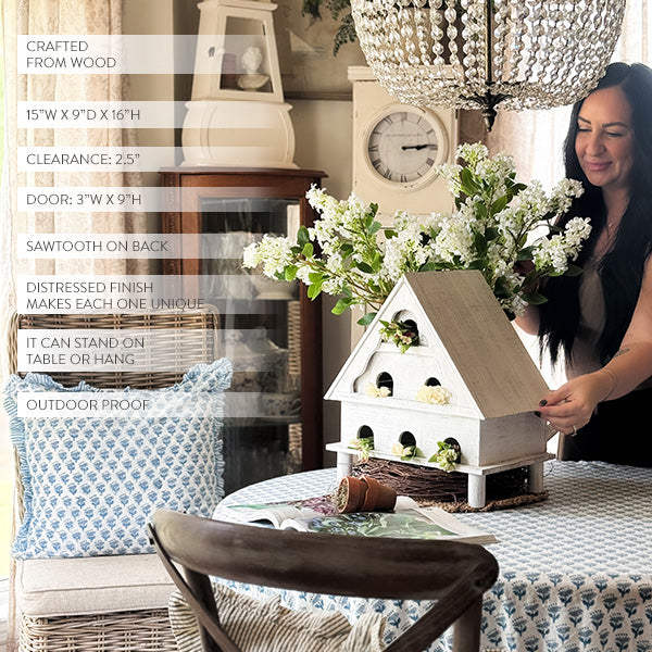 Distressed White Wood Functional Bird House | Outdoor Rated (Online Exclusive)