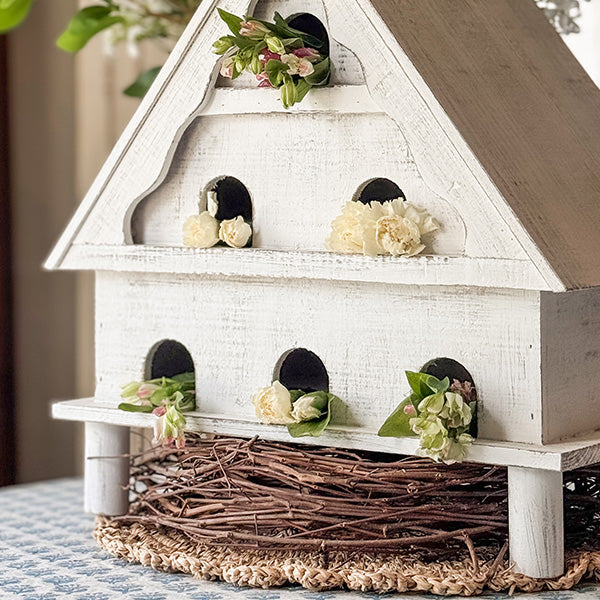 Distressed White Wood Functional Bird House | Outdoor Rated (Online Exclusive)
