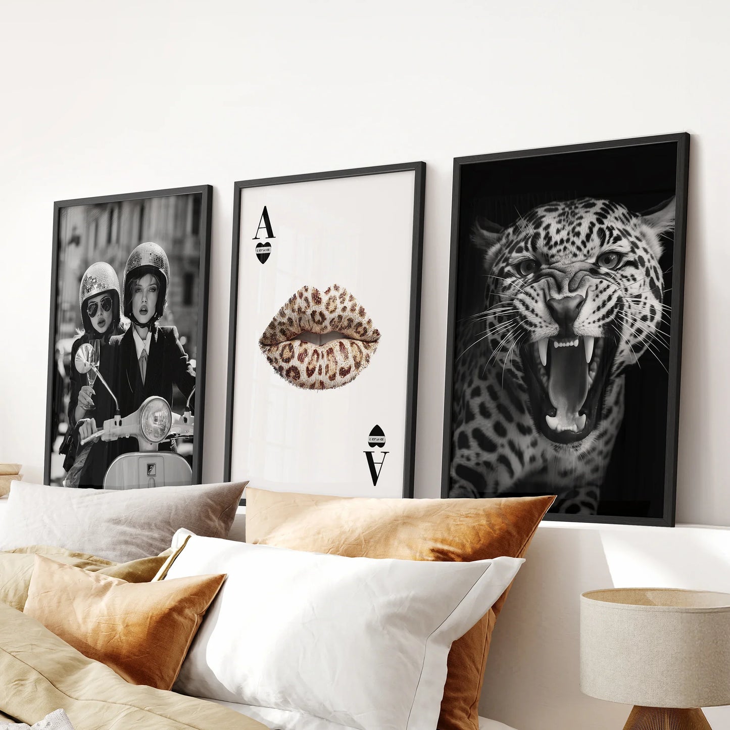 Black White Fashion Set of 3 Prints. Leopard, Lips, Scooter  (online exclusive)